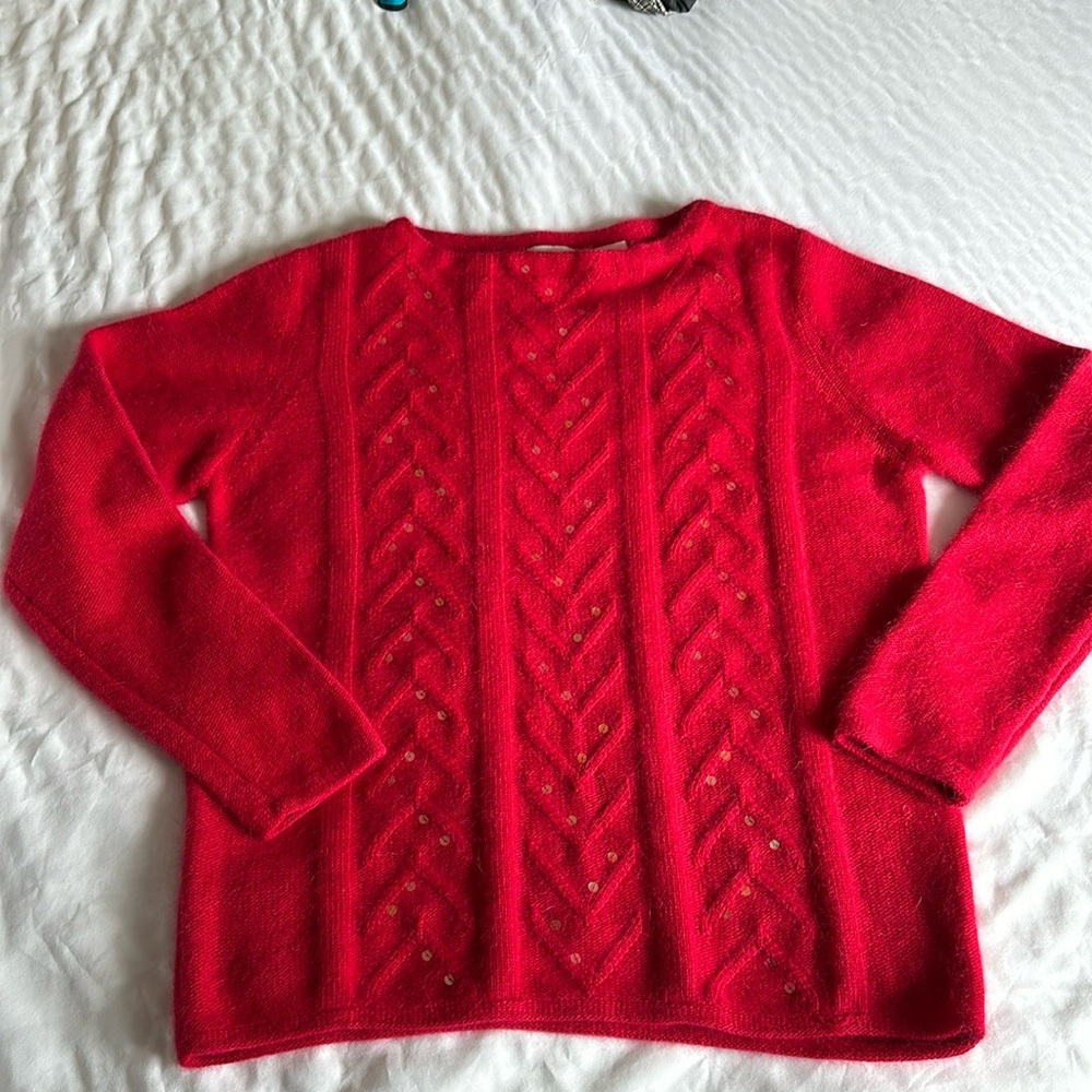 Women's White Stag Angora Lambswool Sweater with Sequins